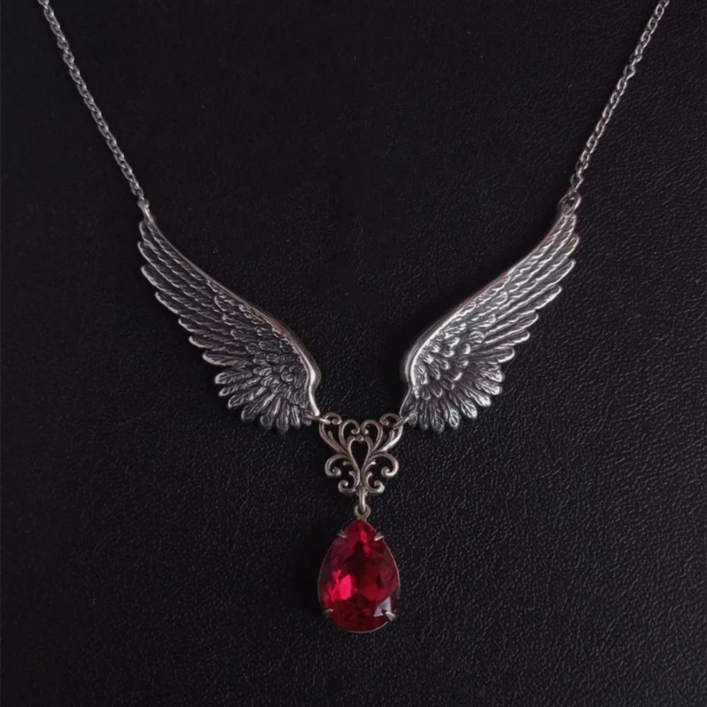 Gothic Angel Wings Necklace Angel Red Acrylic Crystal Pendant,  Witch Jewelry Accessories
