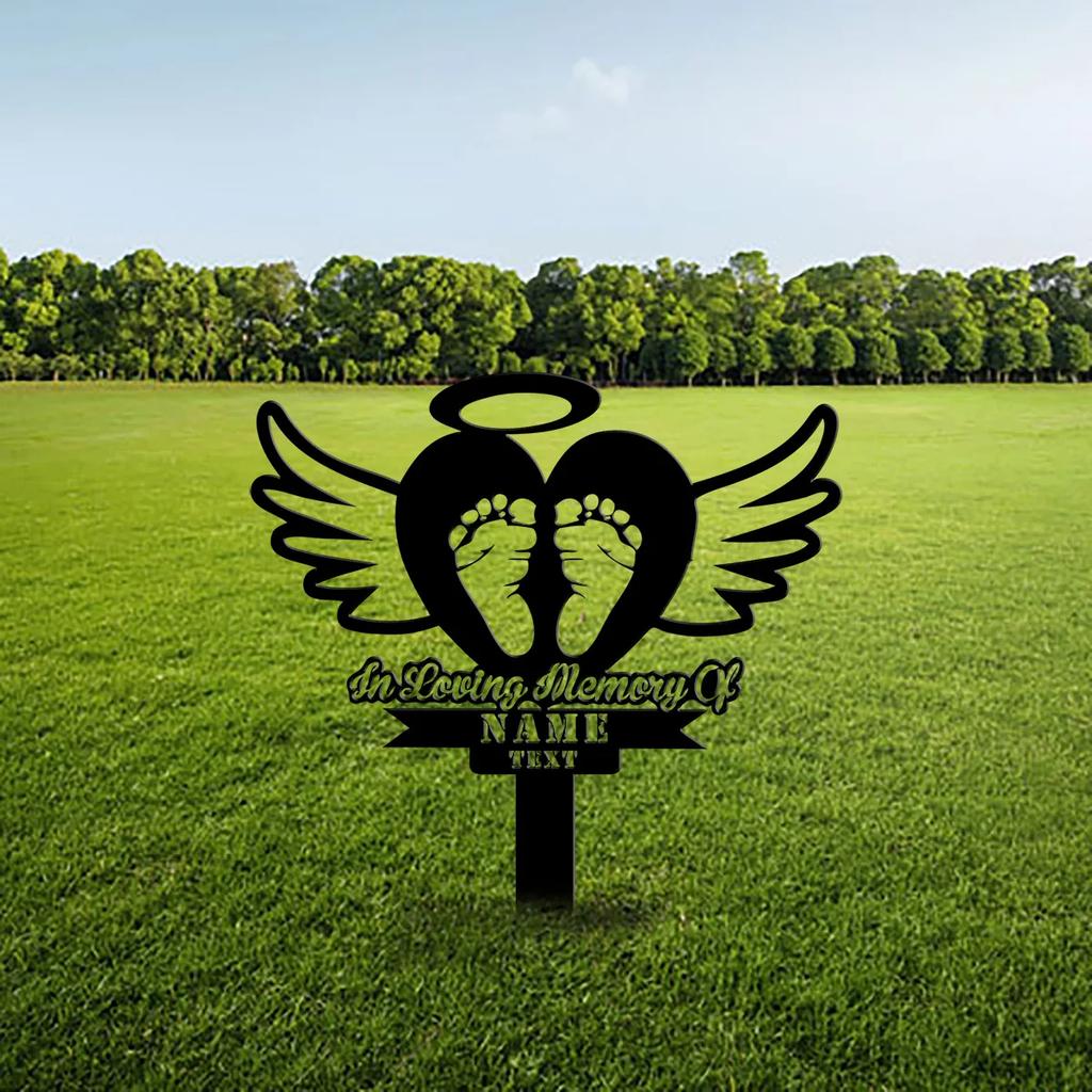 Metal Garden Stake Memorial Heart with Footprint for Infant Loss