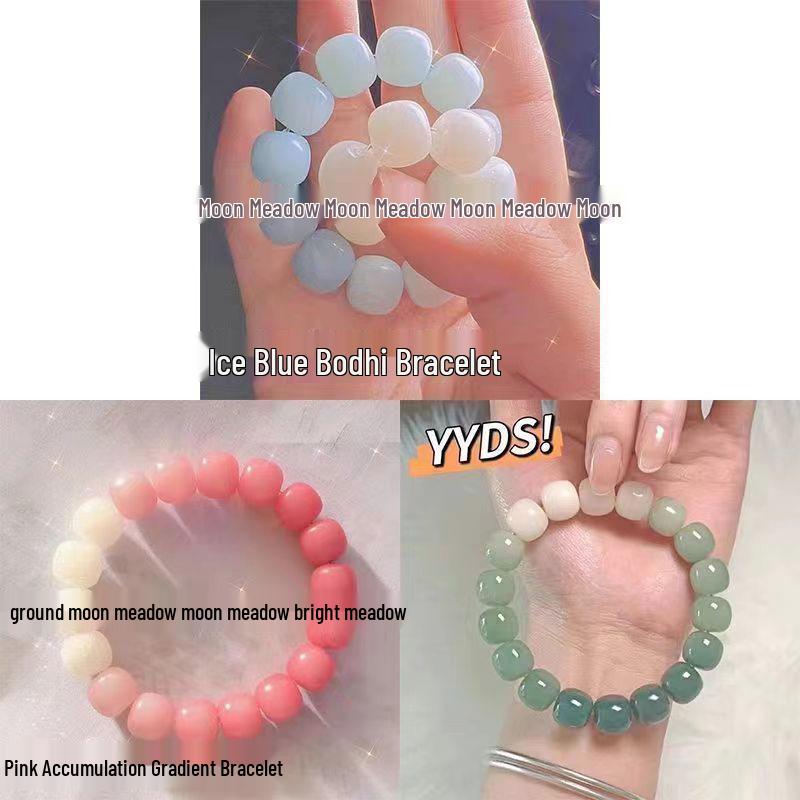 Verlaufenes Bodhi-Wurzel- und Jade-Stein-Armband - Natürlicher Kristallperlen-Schmuck für Mädchen