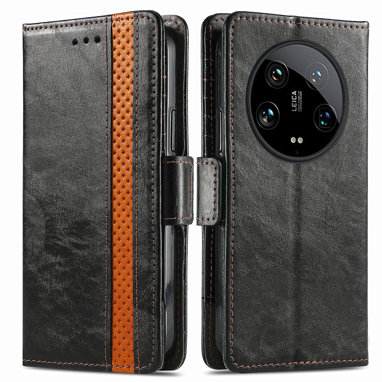 

For Xiaomi 14 Ultra Phone Cases CASENEO PU Leather Cover Stand with RFID Blocking Wallet Black