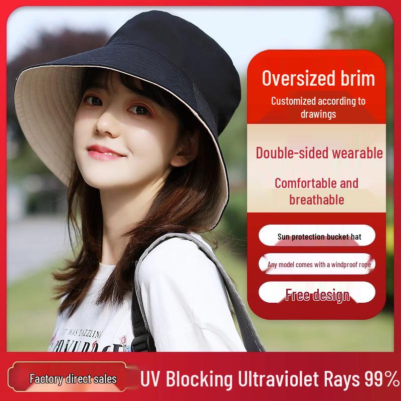 Women's Summer Fisherman Sun Hat with Large Brim and UV Protection, Customizable Logo, Printed Design.