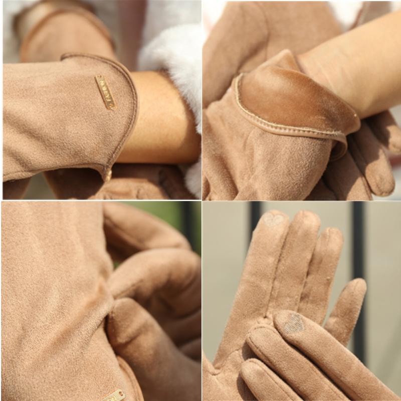 Woman's Winter Warm Suede Leather Touch Screen Driving Gloves Man's Cold Plus Velvet Thick Fingerless Flip Cycling Mittens