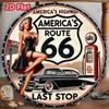 Vintage Route 66 Metal Tin Sign Pinup Girl Classic Car Wall Art Bar Cafe Decor