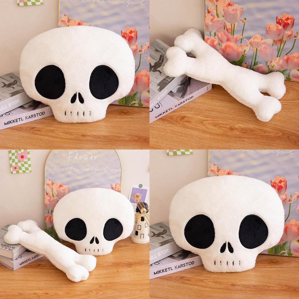 Soft Plush Skull And Crossbones Halloween Throw Pillow For Festive Home Decoration
