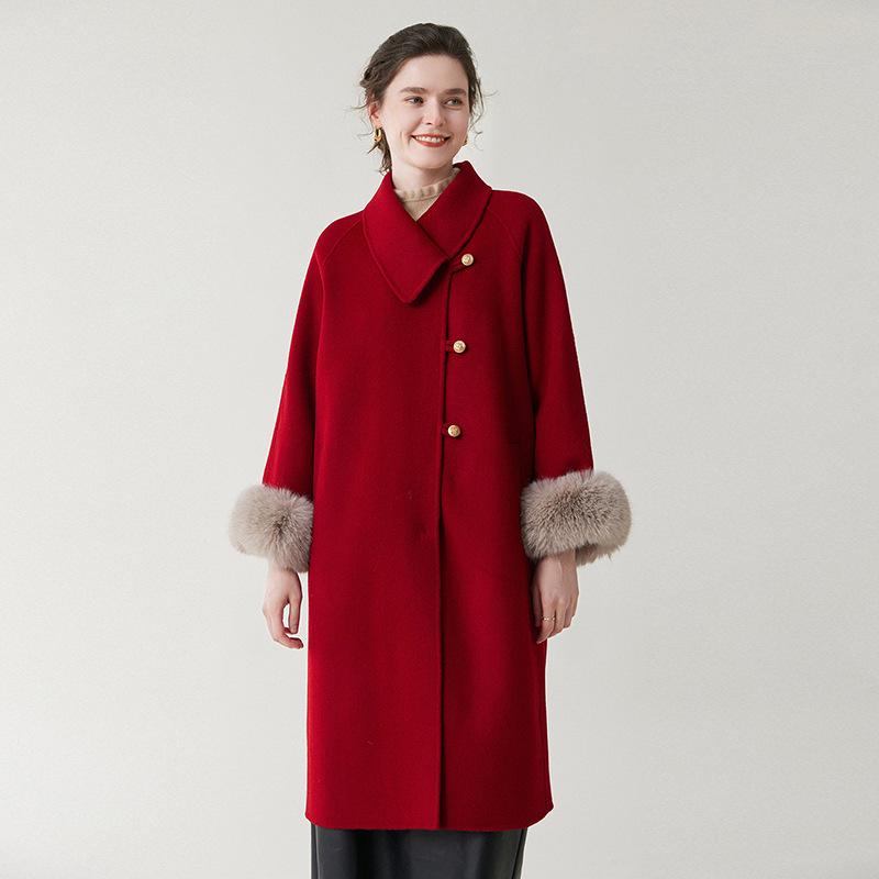 

Элегантное шерстяное пальто в корейском стиле со съемным воротником из лисьего меха M (105-120 jin)