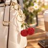 2pcs Sparkling Finish Cherry Keychain Red & Pink Key Ring Pendant Fruit Bag Charm  For Car Accessory