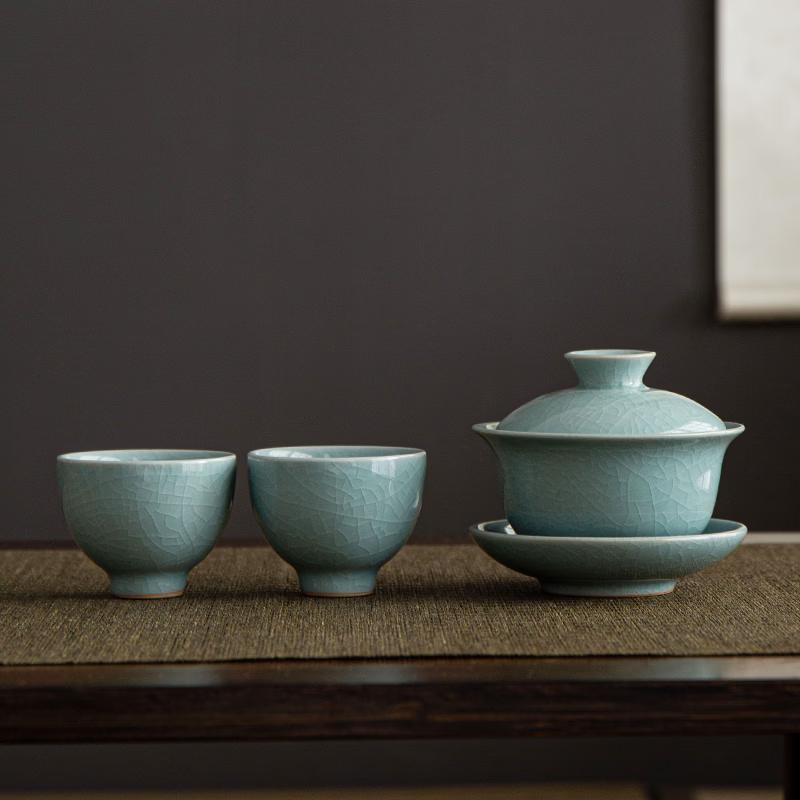 Chinese Ge Kiln Lotus Gaiwan Tea Set