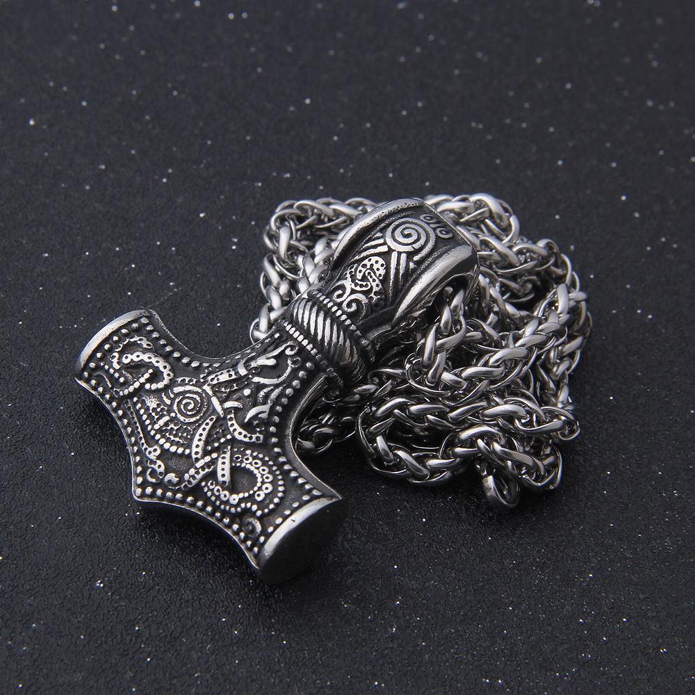 Skandinavischer Anhänger Punk-Halskette für Männer Thor Hammer Mjolnir Wikinger Amulett Hammer Nordischer Schmuck Metallkette Anhänger Schmuck