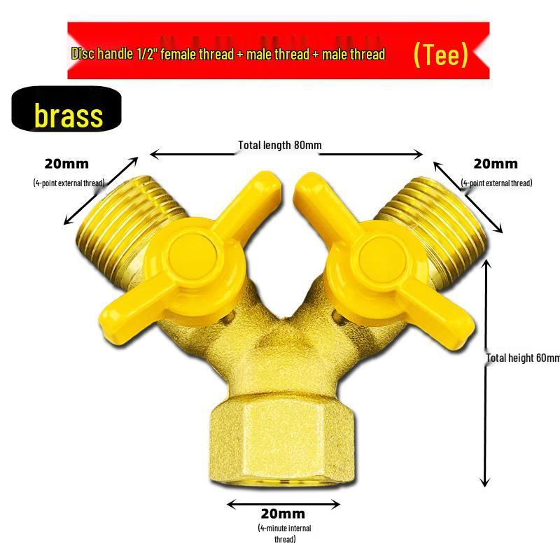 Brass Y-Type Gas Hose Three-Way Valve Connector with 4-Point Ventilation Ball Valve Switch.