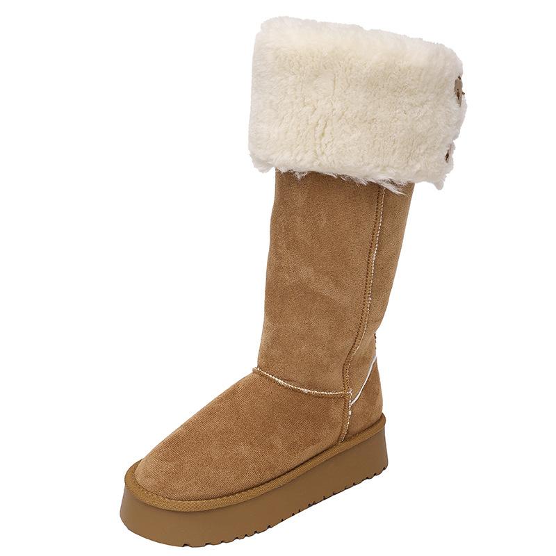 Damen Dicke Sohle Haariger Mund Winter Warm Pelz Eins Schneestiefel Rutschfest Abrieb Lässig Sport Baumwollstiefel