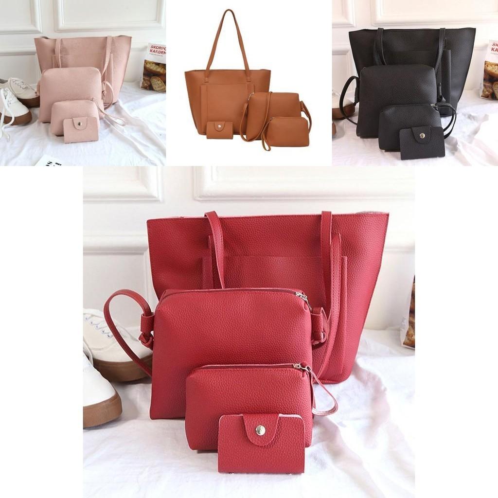 4pcs Lychee Pattern Womens Bag Single Shoulder Bag Cross Bag Handbag Bag Card