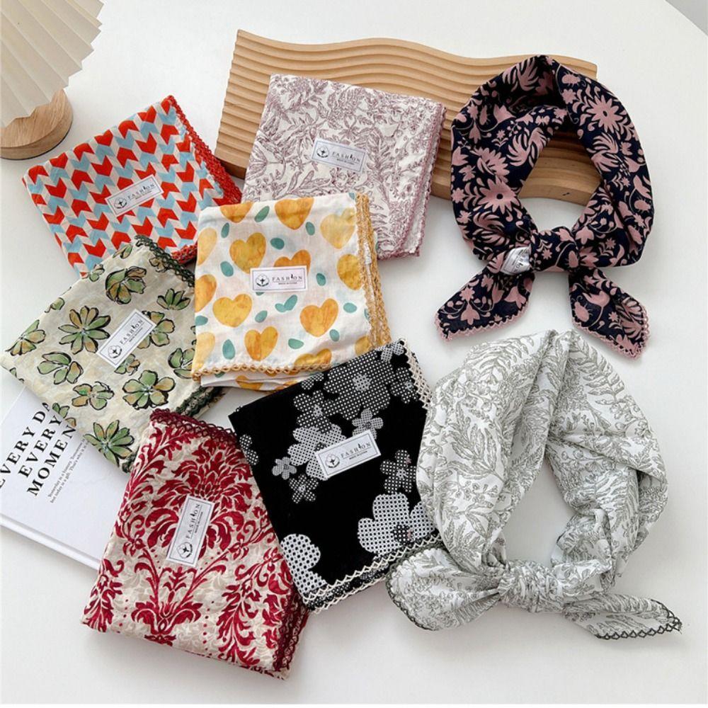 Floral Cotton Linen Print Scarves Scarf Hair Band Square Handkerchief  Scarf Accessories