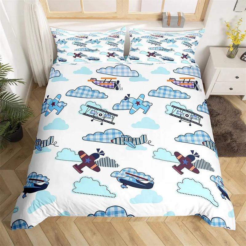 Premium Airplane Duvet Cover Planes Fying In Air Aviation Airport Helicopters And Jets Cartoon Style Room Decorative For Boys Girls Gift