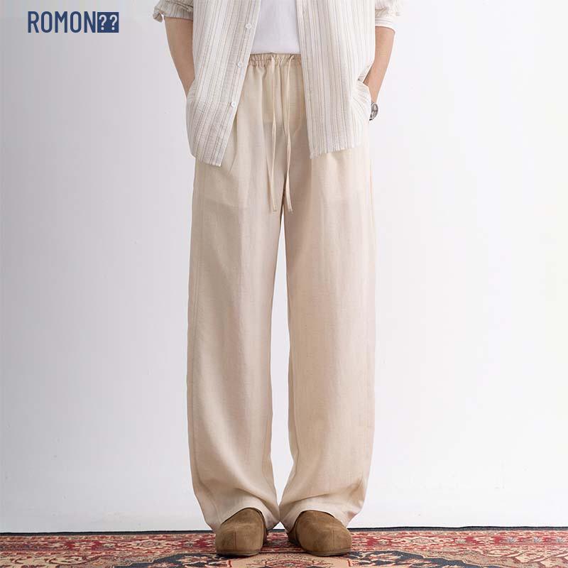 

ROMON Men s Tencel Linen Curved Blade Casual Pants 3XL