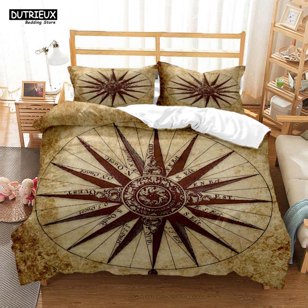 Comforter Vintage Style Navigation Mapprinted Bedding Soft And Comfortable Customizable Comforter Bedding Sets