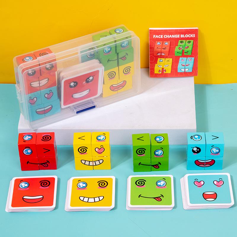 Jeu de Cube Changeant de Visage en Bois: Version Bataille pour Enfants - Défi Parent-Enfant