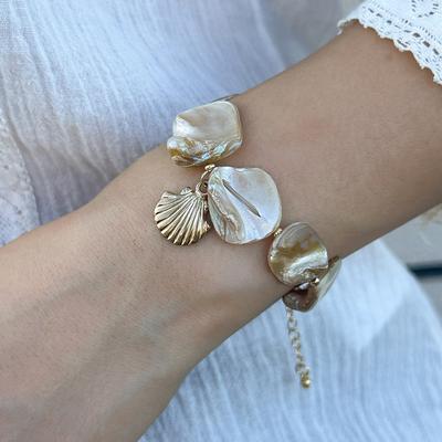 Shell Beaded Chain Bracelet Colorful Bohemian Geometry Bangle Trendy Pearl Bracelet  Women