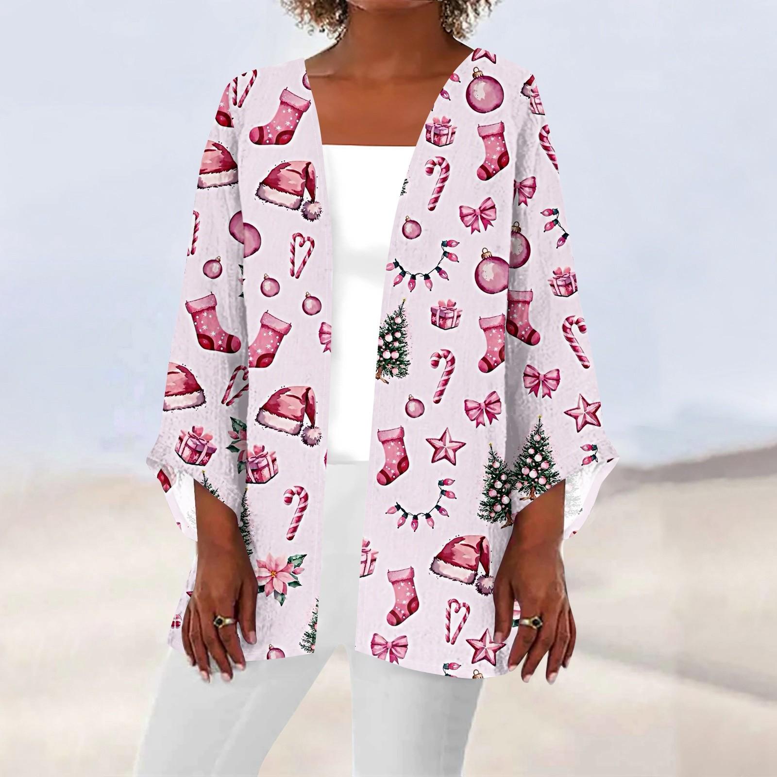 

Женская повседневная модная куртка Caot с рождественским принтом, легкая, средней длины, кардиган XXL