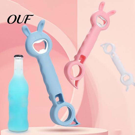 4 in 1 Utility Tool Bunny Shaped Bottle Opener, Multifunctional Manual Cap Remover, Compact Handheld Can Opener Comfortable Grip Handle Kitchen Gadget