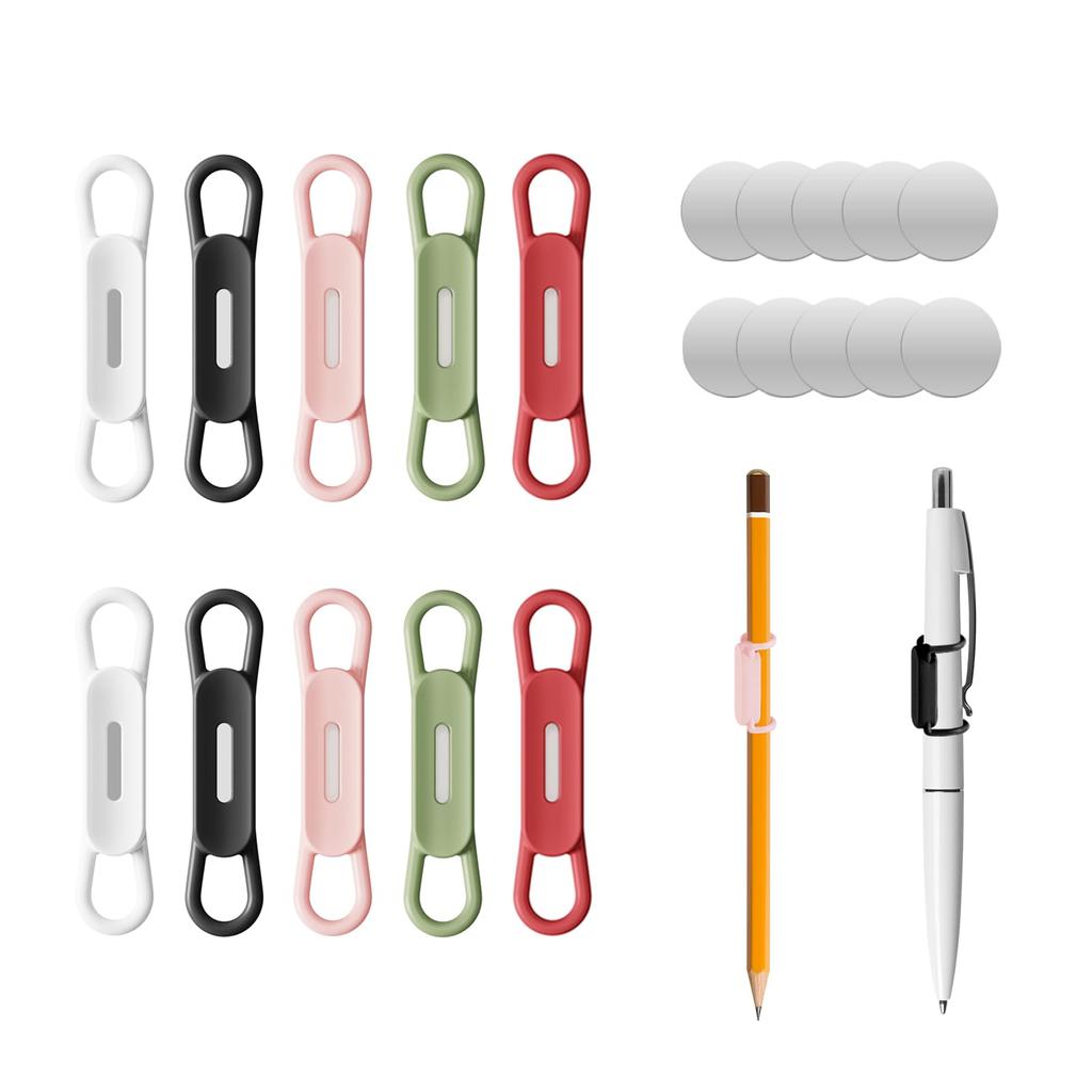 UMUST 10-Pack Magnetic Pen Holder with Silicone Clip, Adjustable Pencil Holder, Portable Pen Holder, Magnetic iPad Pen Holder for Gel Ink Pens, Dry