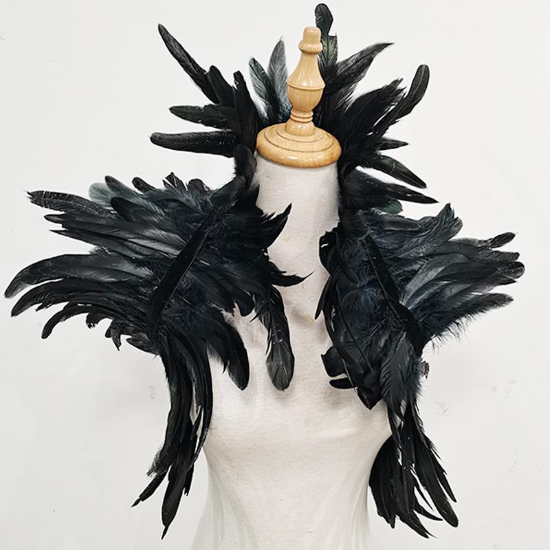 

Black Queen Witch Demon Horns Hat Mask Feather Shrugs Gothic Shawl Cosplay Headpiece Halloween Costumes Headdress Party Props