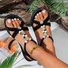 Fashion Pearls Beaded Rome Shoes Woman Summer 2025 Flat Heels Flower Decor Bohemian Sandals Women Comfort Non Slip Beach Sandalias Mujer