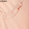VONDA Elegant Women V Neck Puff Sleeve Ruffled Casual Loose Blouse