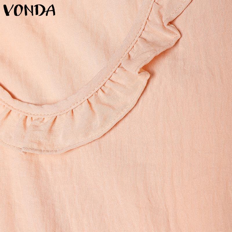 VONDA Elegant Women V Neck Puff Sleeve Ruffled Casual Loose Blouse