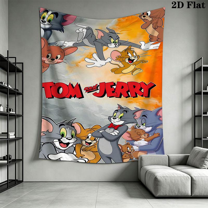 Tom and Jerry A Wall Hanging Printed Fabric Blanket Decorative Tapestries for Bedroom Living Room Home Decor