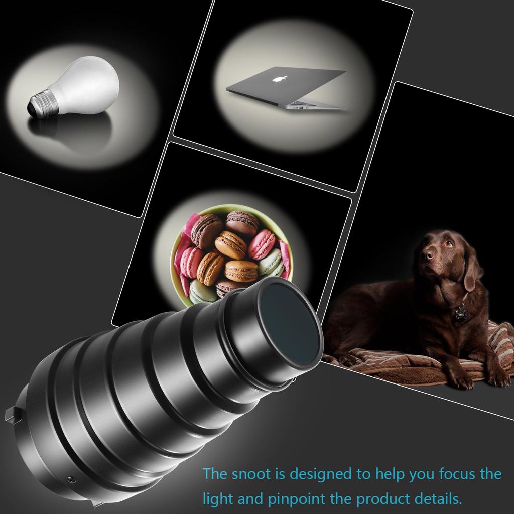 Neewer Conical Snoot Aluminum with Honeycomb Grid and 5 Color Gel Compatible with Bowens Mount Studio Strobe Monolights and Photography Kit, Large,