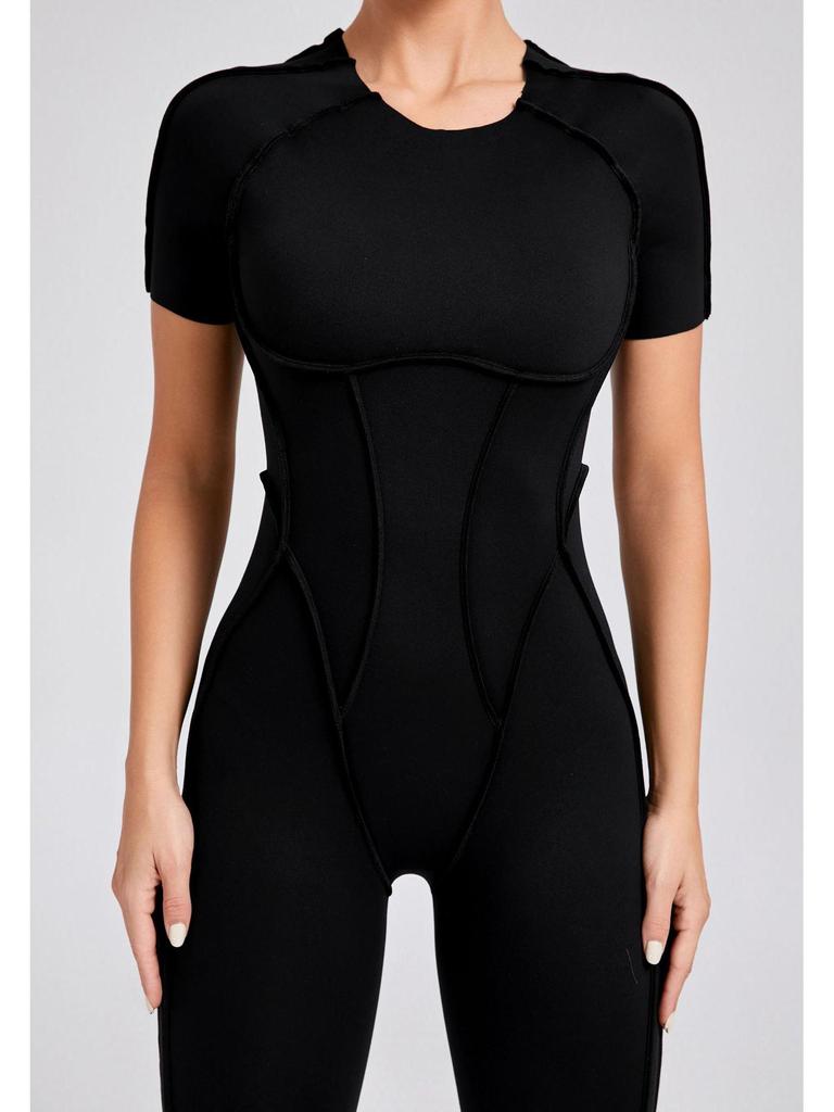 Autumn/Winter Backless Sports Jumpsuit: Three-Dimensional Yoga One-Piece with Tight Short Sleeves and Long Pants (Style 88201)