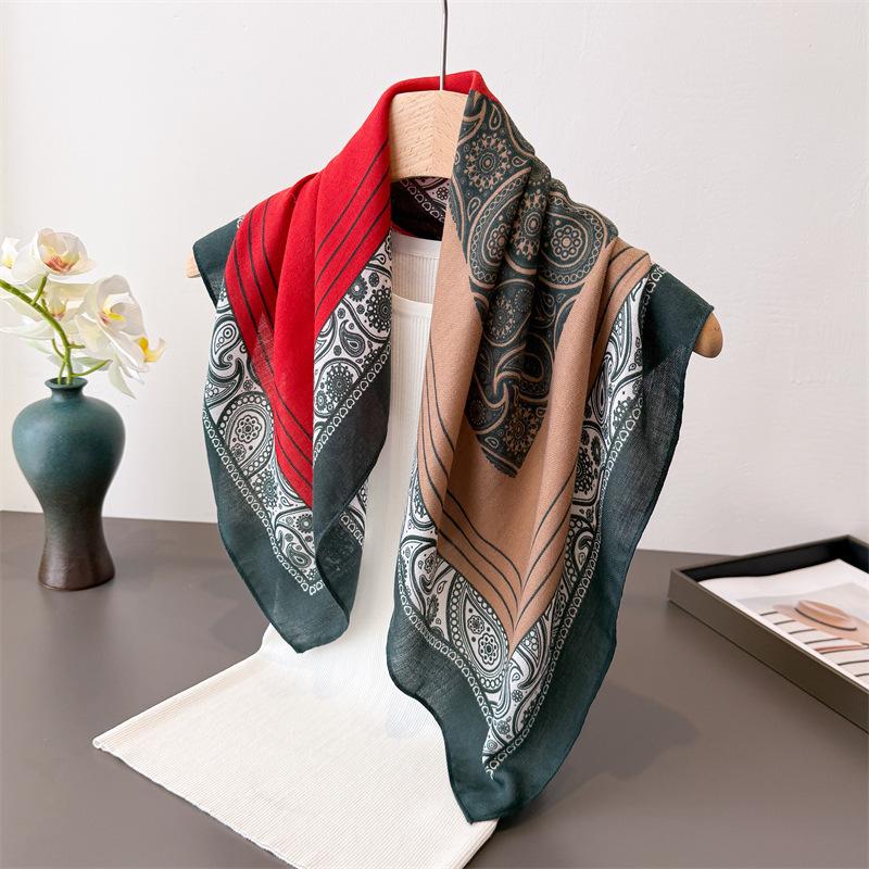 Vintage Cashew Print Women Neck Scarf Cotton Velvet Feeling Hair Scarves Foulard Head Band Shawls Wraps Neckerchief Bandana