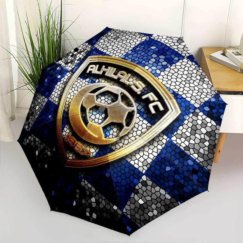 1 PC Automatic Folding Umbrella - Al Hilal Sfc Pattern Portable Foldable Design With 8 Ribs Christmas Birthday Gifts