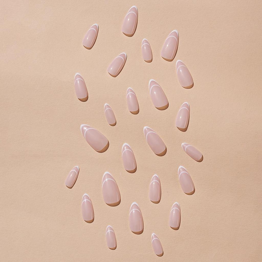 Simple White French Almond Shape 24-Piece Wearable False Nail Set