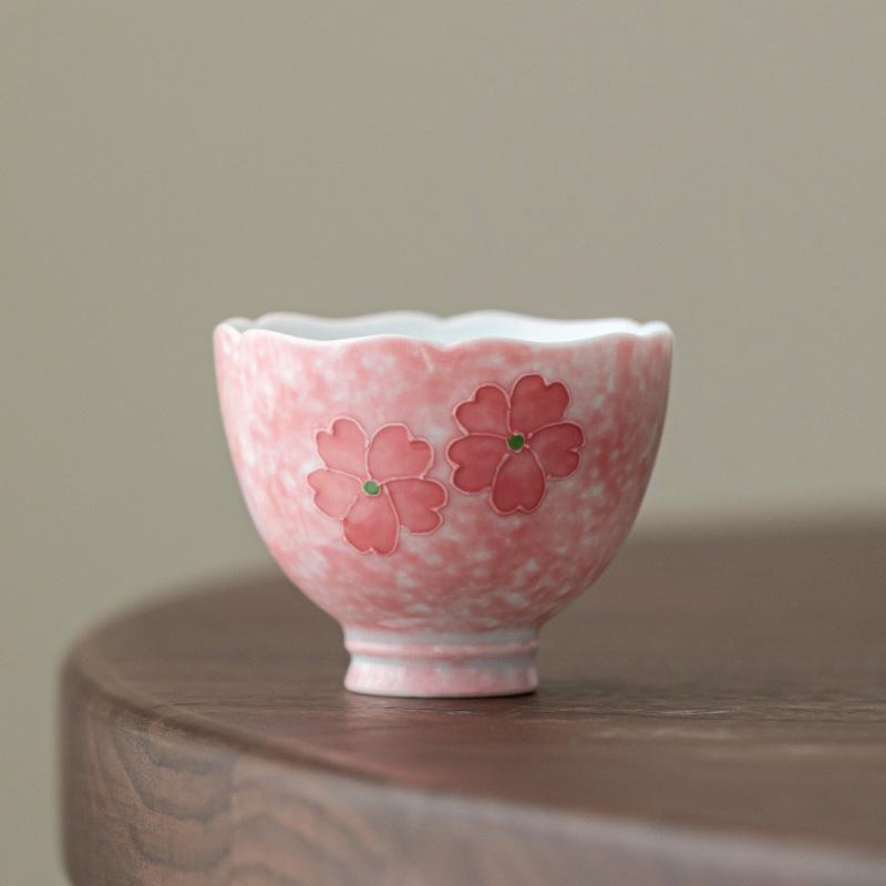 Pure hand-painted cherry blossom powder master cup high-end tea cup tea set exquisite girls tea cup high-end gift gift