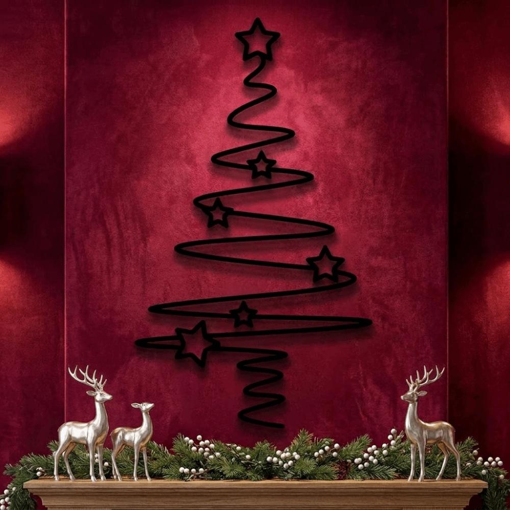 Star Pattern Christmas Tree Wall Art Black Wrought Iron Wall Decor Indoor Decoration