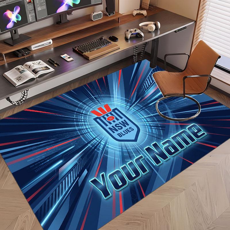 Custom Rug NSW Blues Pattern Print Name Text Soft Non‑Slip Floor Carpet for Home Indoor Decoration