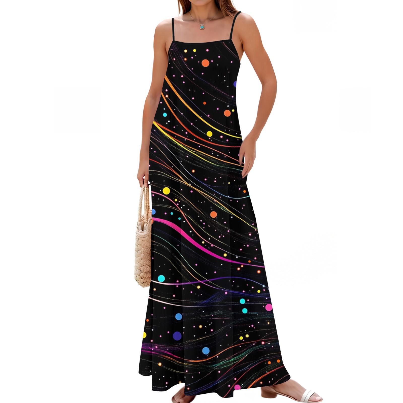 

Женское весенне-летнее повседневное модное длинное платье с регулируемыми подтяжками и принтом L чёрный