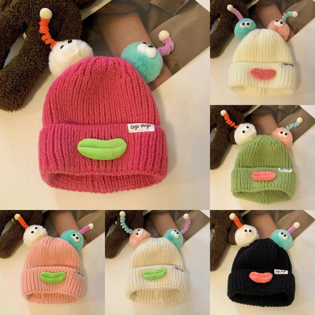 Style Hat Versatile Cute And Funny Big Mouth Womens Warm Hatscaps Knitted