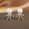Bow Stud Earrings Temperament Simple Freshwater Earrings Elegant Earrings Women'S High Sense Autumn And Winter