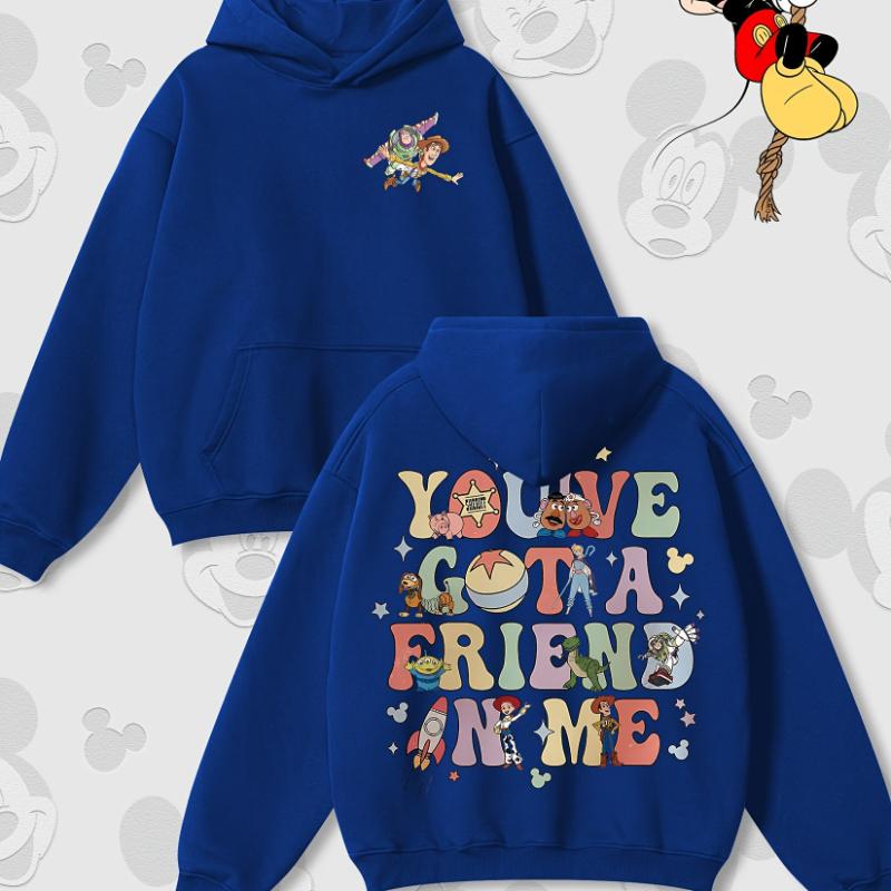 Disney Cartoon Print Autumn and Winter Hooded Sweater Crew Neck Long-sleeved Hoodie Loose Casual Style Suitable for Men Women