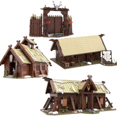Medieval Military Viking Architecture View Building Blocks DIY Gate Tent Watchtower Warships Models Brickheadz Assembly Toys