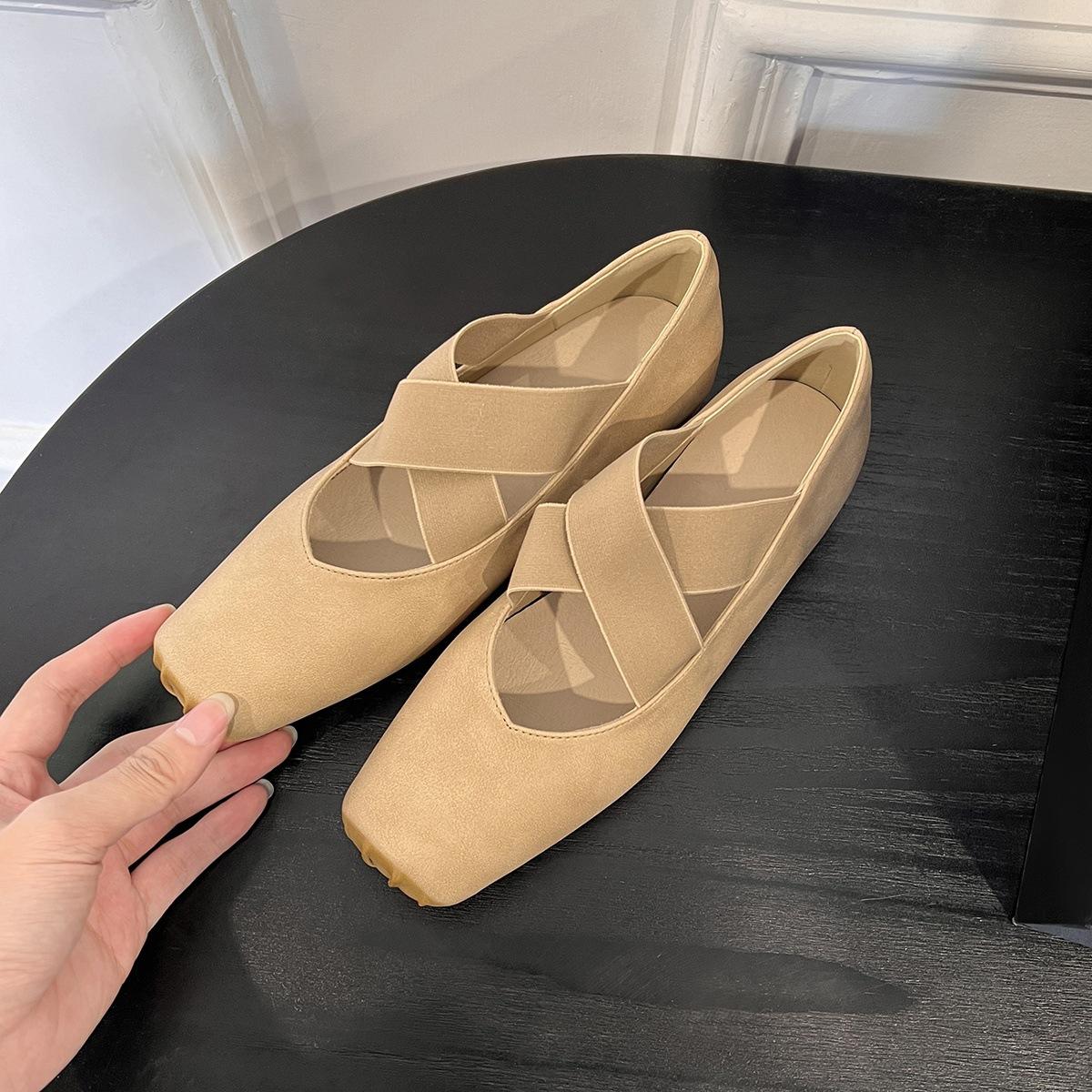 

Sheepskin version~ Leather ballet shoes women s retro thick heel single shoes French square head fairy style Mary Jane high heels 40