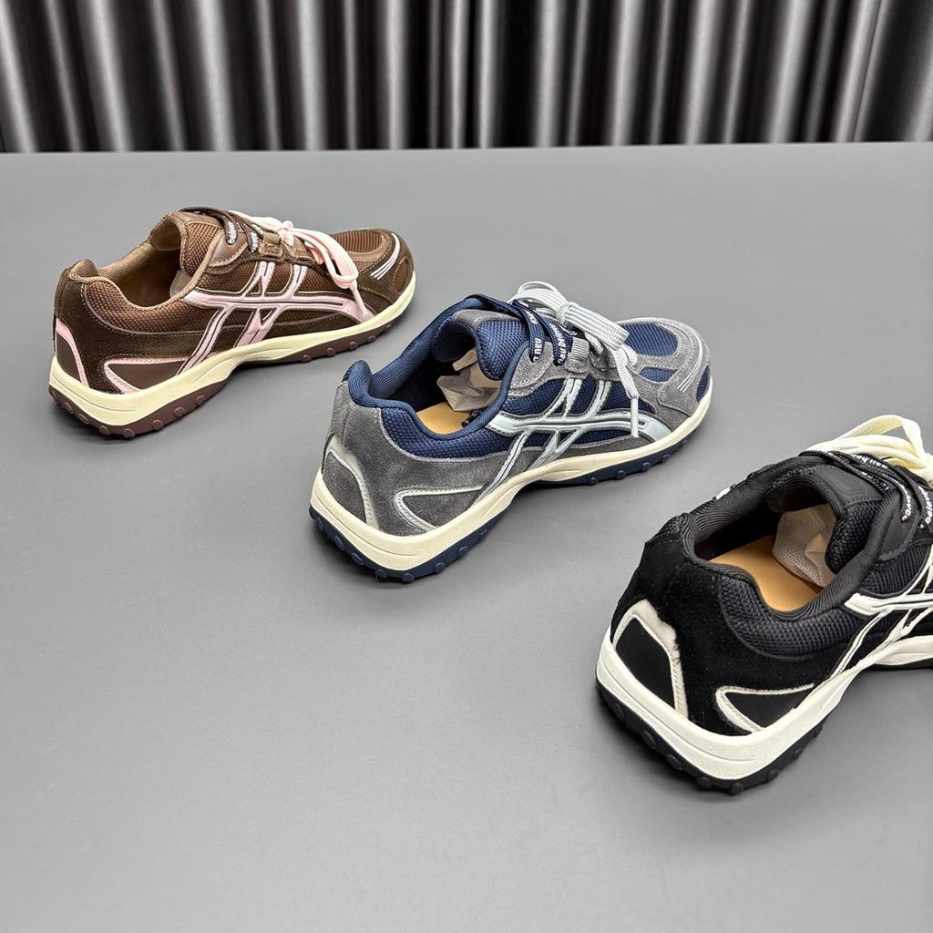 Leather mesh Forrest Gump shoes women's 2025 autumn new round head thick sole lace-up color matching casual versatile sports shoes tide