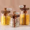 Glass Jar Grains Coffee Bean Tealeaf Storage Containers with Wood Spoon Lid Clear Spice Jar Bottle Kitchen Organizer