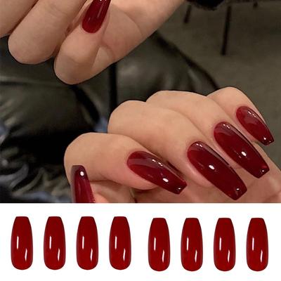 Jelly Red Narzędzie do Manicure Pełne Pokrycie Końcówki do Paznokci Długie Baleriny Sztuczne Paznokcie Fałszywe Paznokcie Do Noszenia