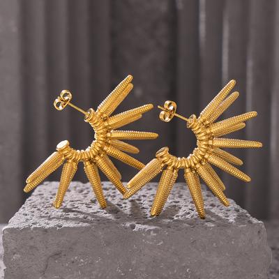 Temperament Retro C-Shaped Sunflower Earrings Women'S Stainless Steel Plated 18K Gold Punk Exaggerated Design Stud Earrings