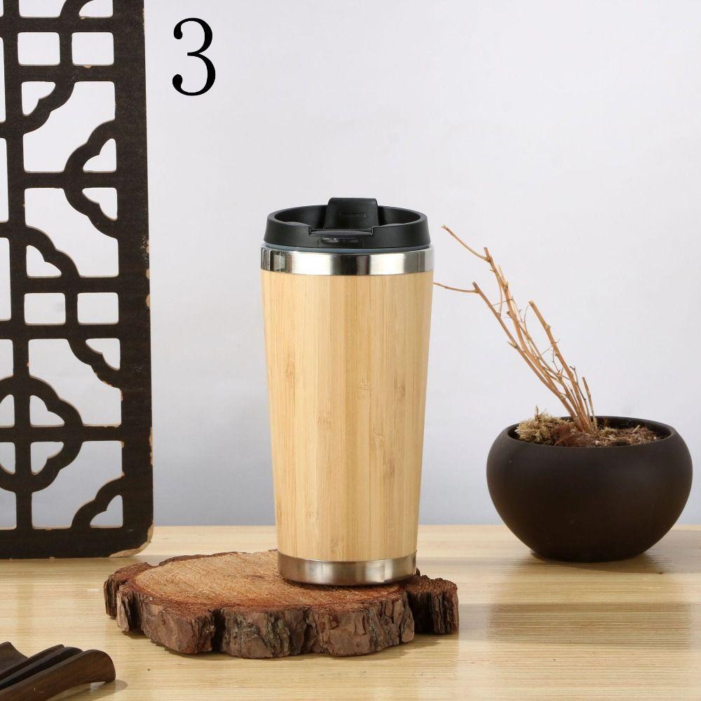 Bamboo Insulated Water Bottle 304 Stainless Steel Travel Cup Thermos Insulated Mug  Coffee