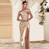 Prom Dress for Women Off Shoulder Satin Evening Party Formal Gown High Slit Cocktail Wedding Guest Maxi Dress