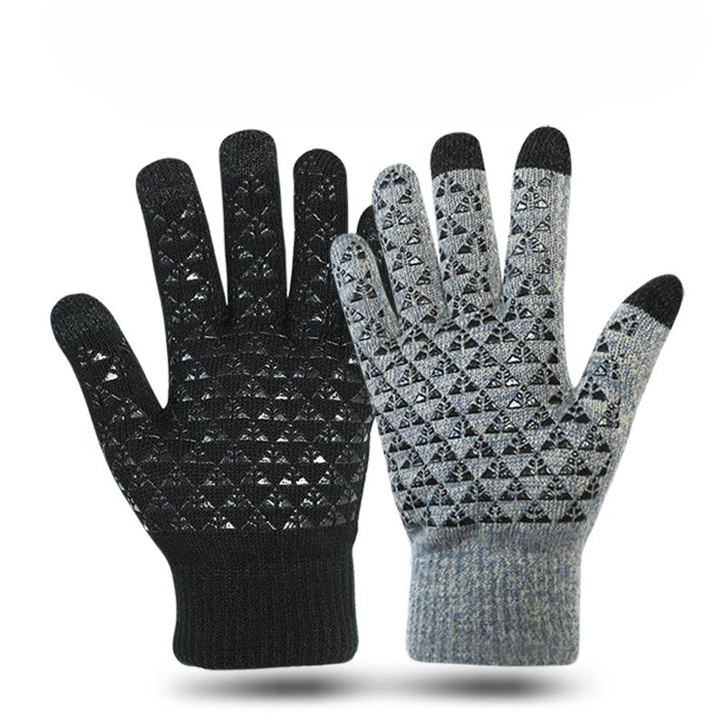 Winter Touchscreen Gloves Men Large Size Thermal Anti-Slip Cold Weather Riding Knitted Double Layer Thick Fleece Lined